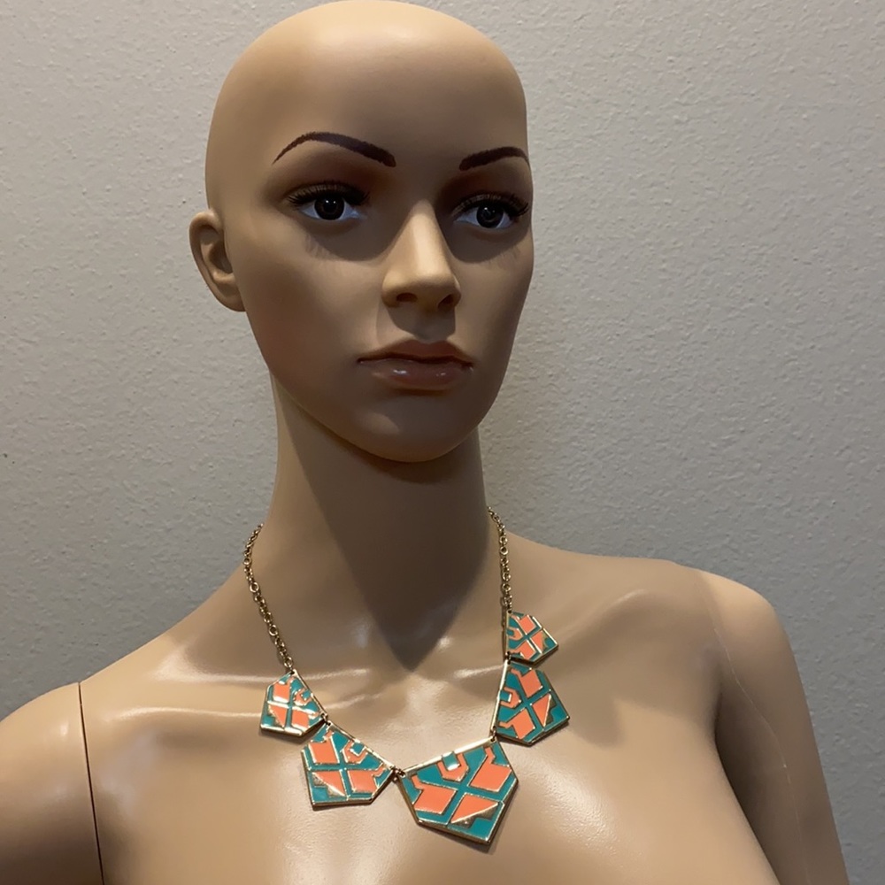 Salmon pink and turquoise necklace